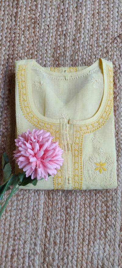 Yellow Cotton Chikankari Kurta