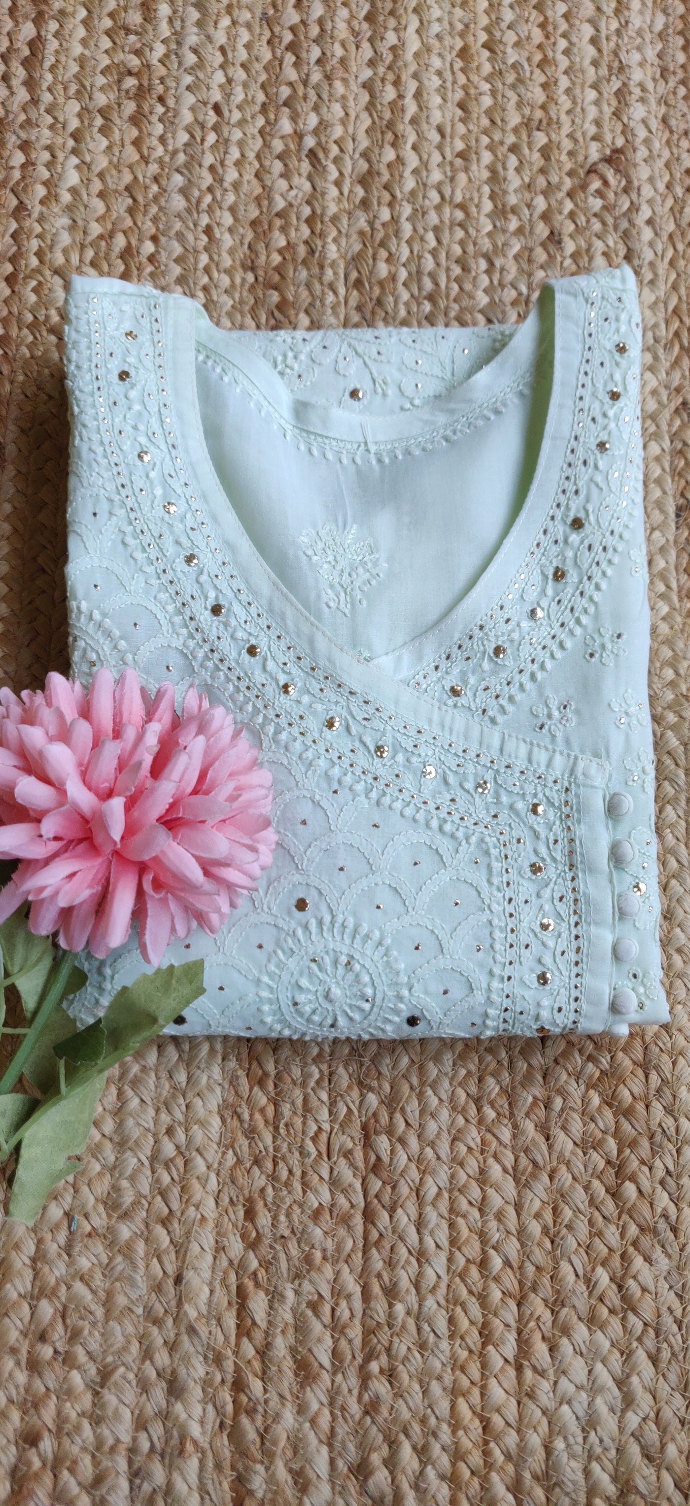 Light Green Cotton Chikankari Kurta