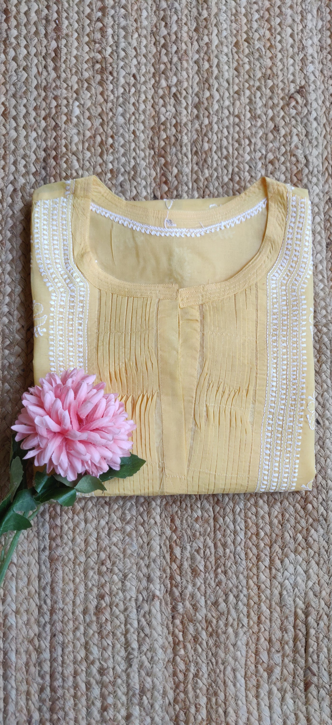 Yellow Cotton Chikankari Kurta