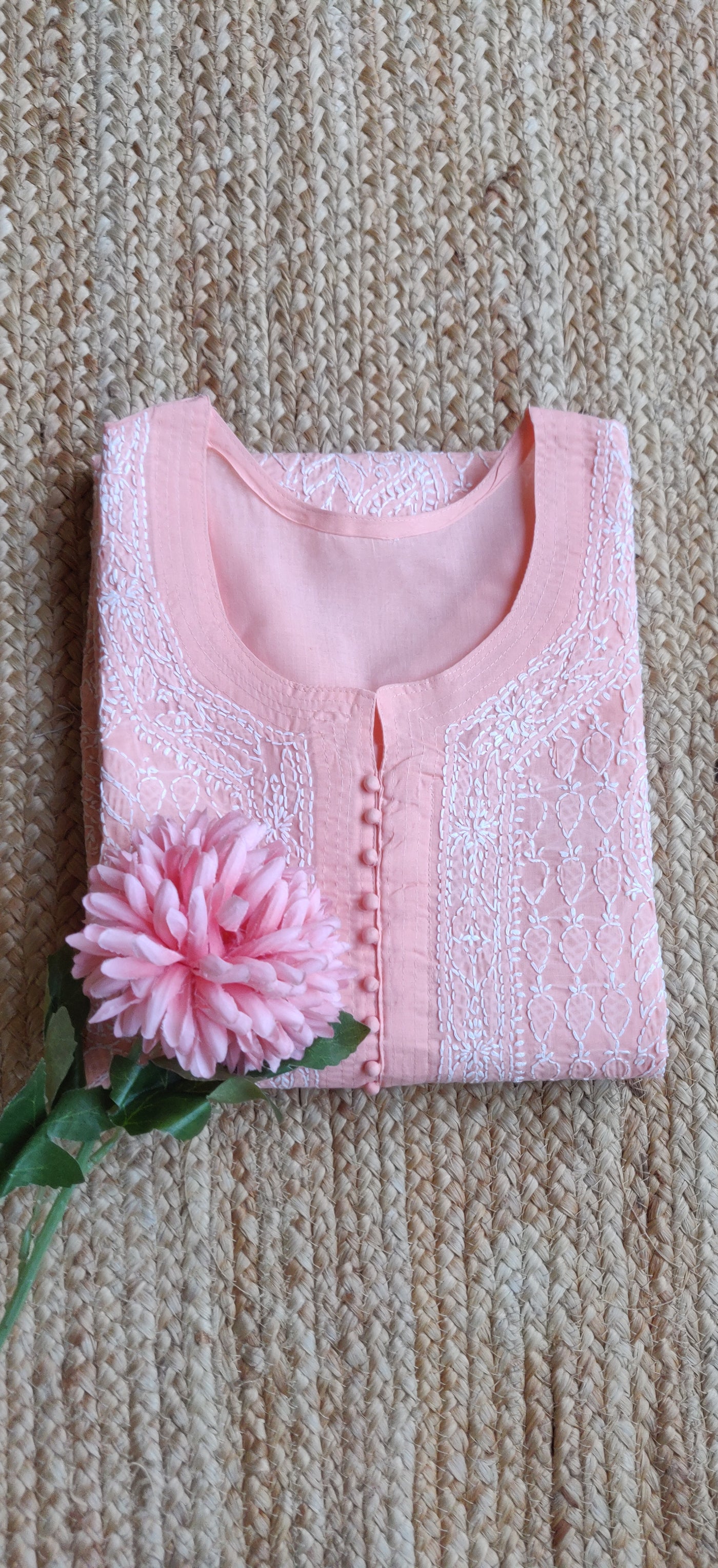 Peach Cotton Chikankari Kurta