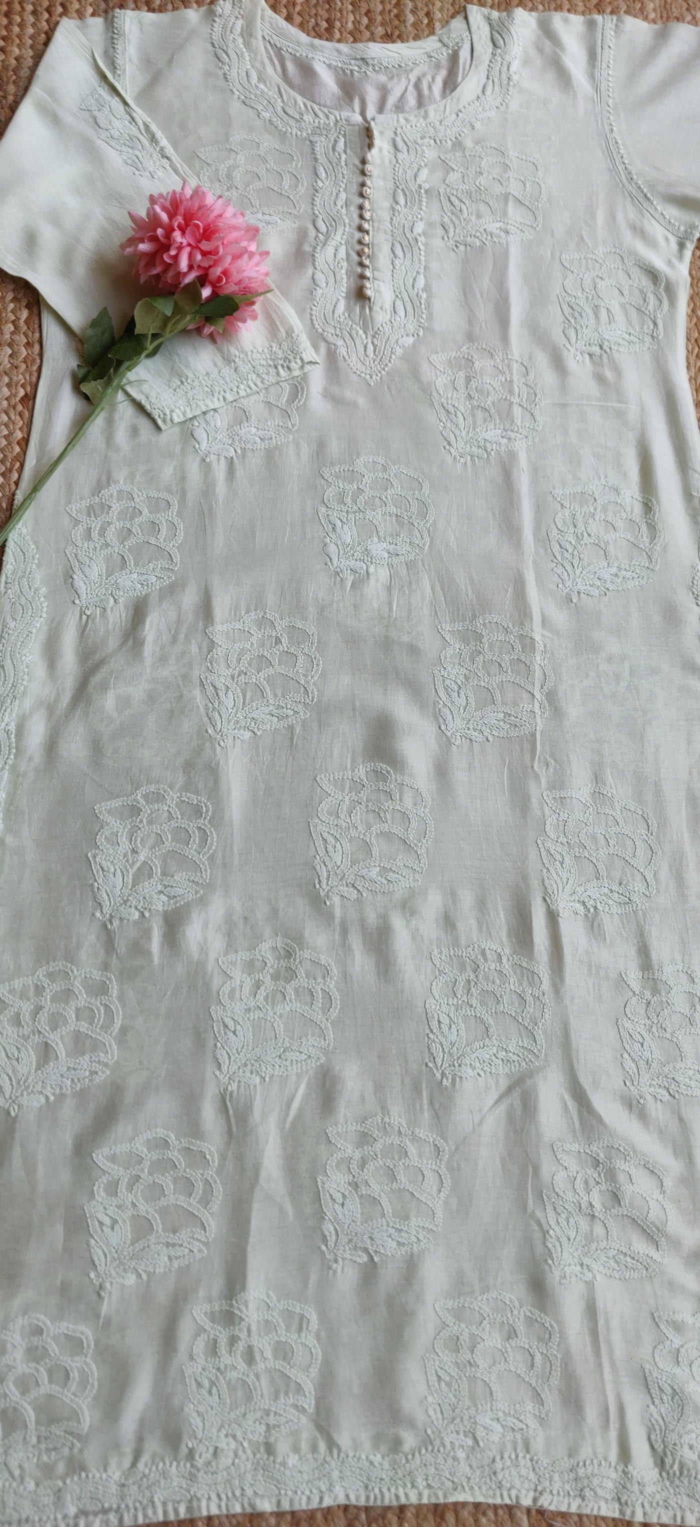 Light Green Chanderi  Chikankari Kurta