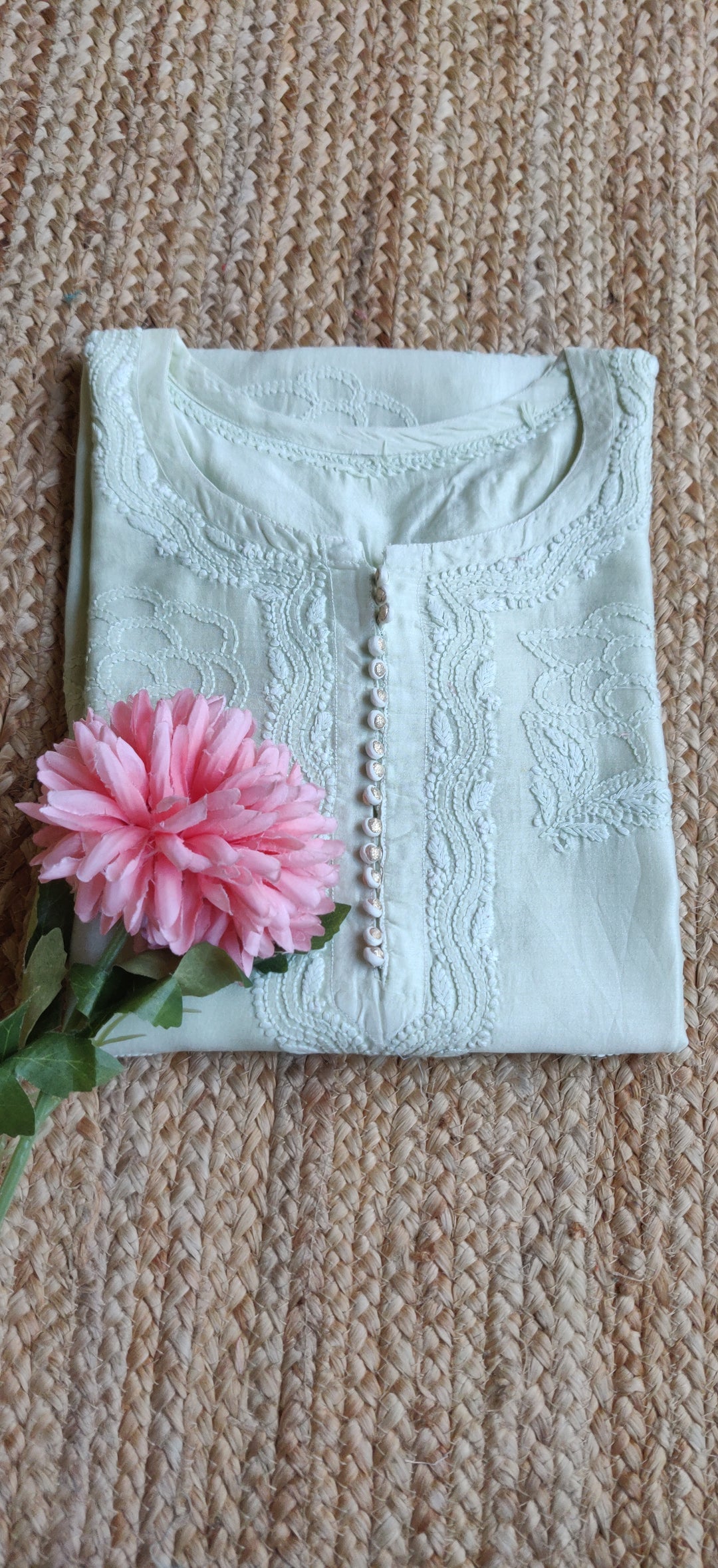 Light Green Chanderi  Chikankari Kurta