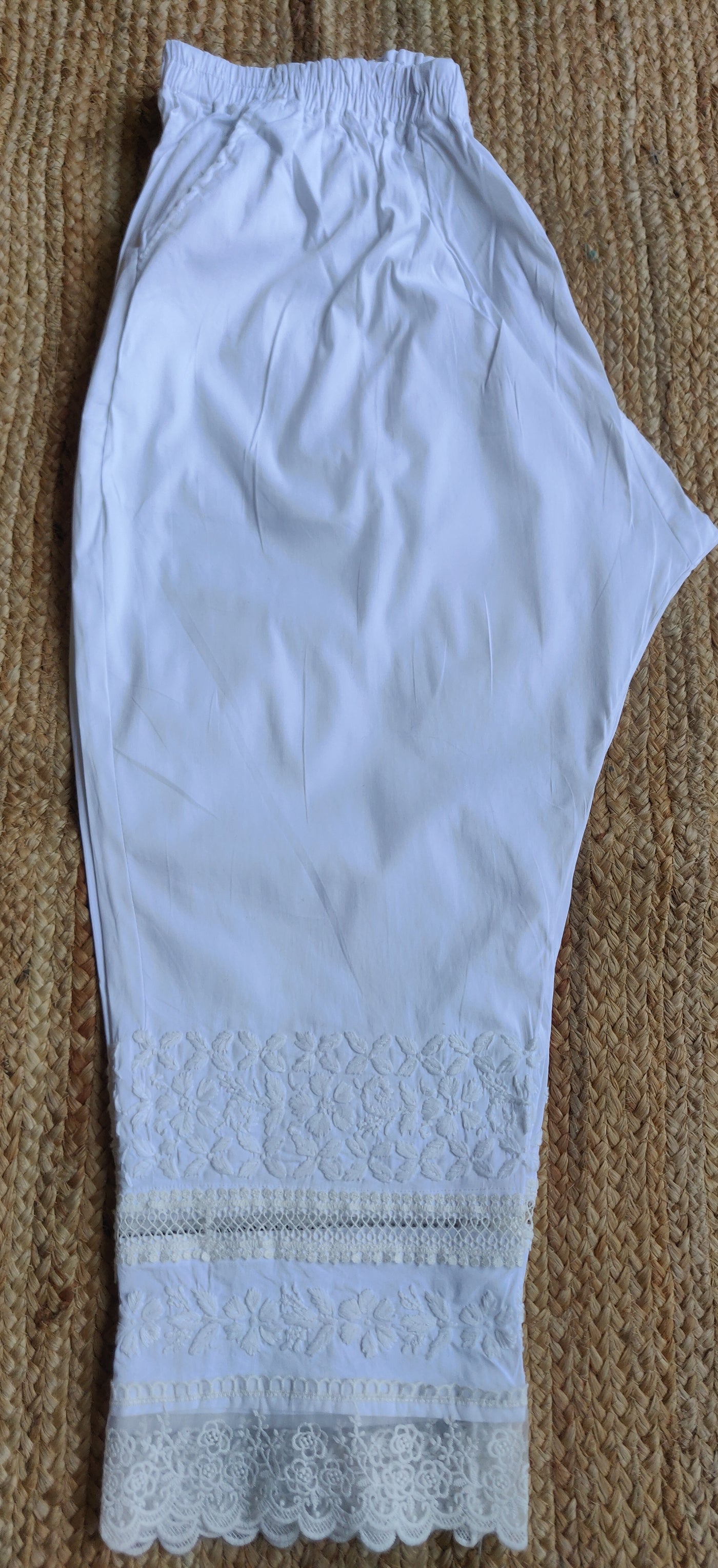 White Stretchable Cotton Chikankari Pant