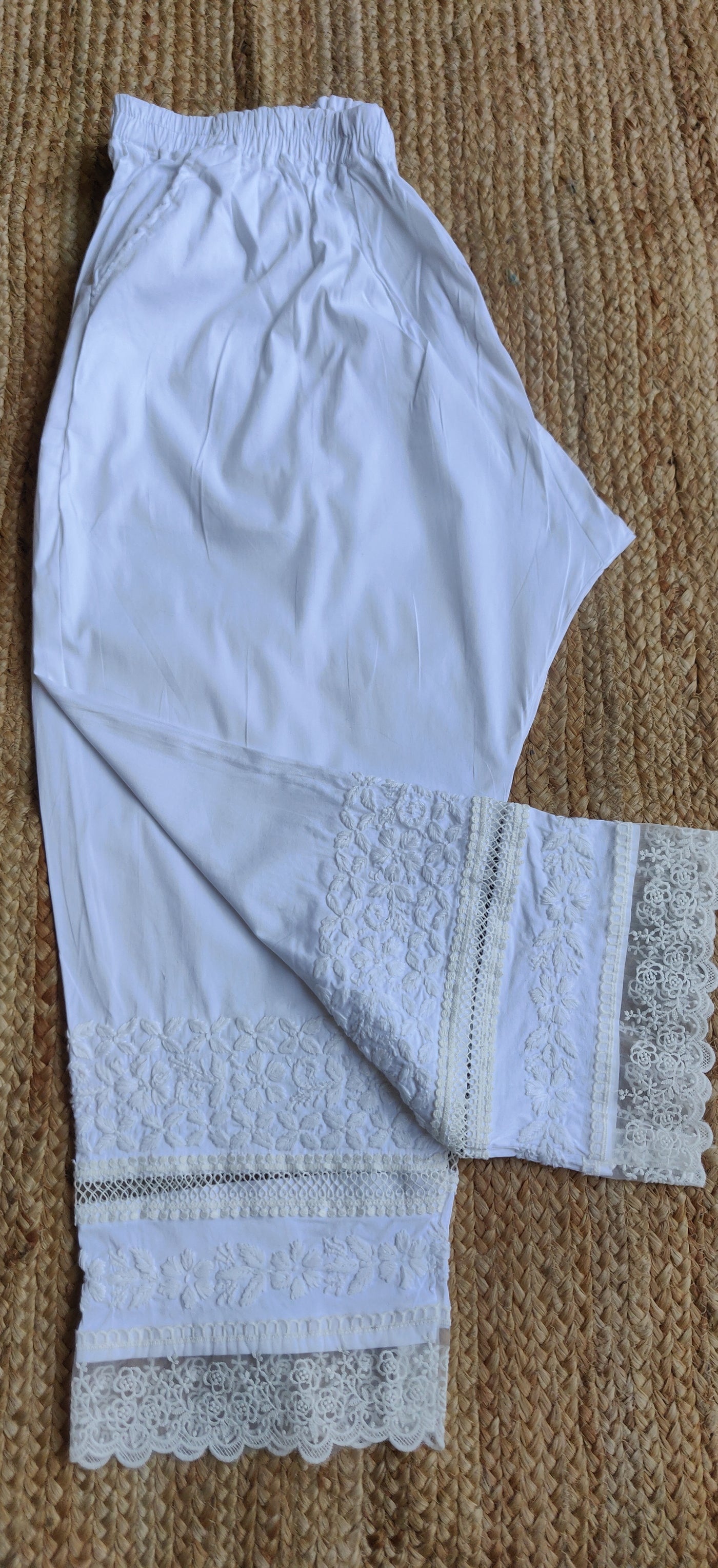 White Stretchable Cotton Chikankari Pant