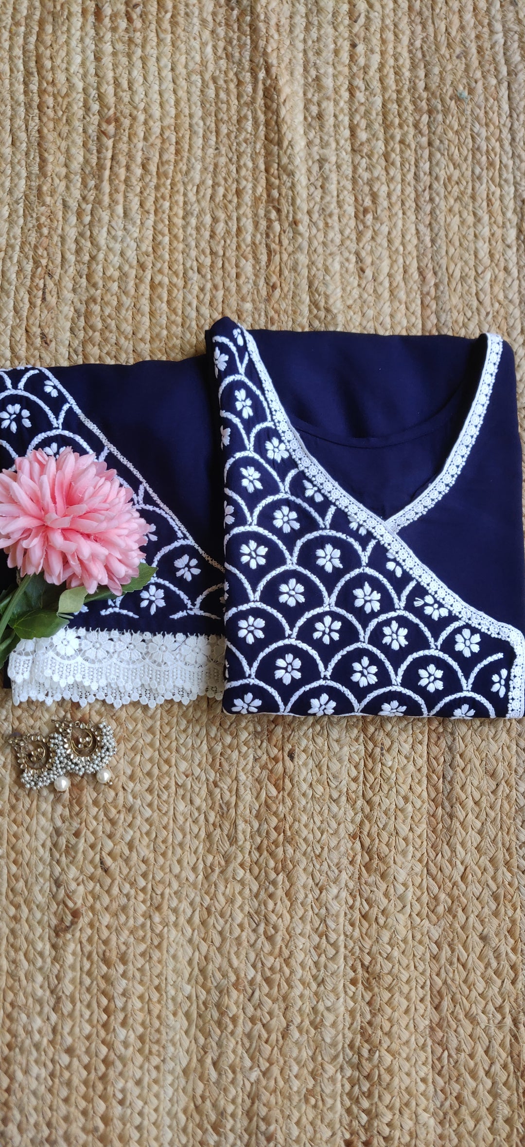 Navy Blue Rayon Chikankari  Kurta With Pant Set