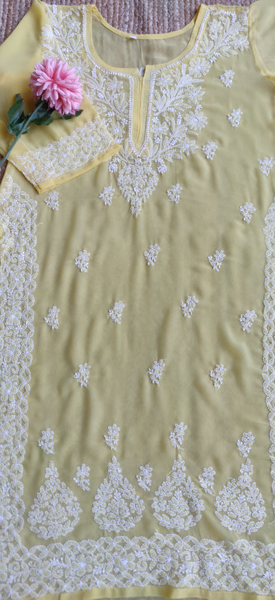 Yellow Georgette Chikankari Kurta