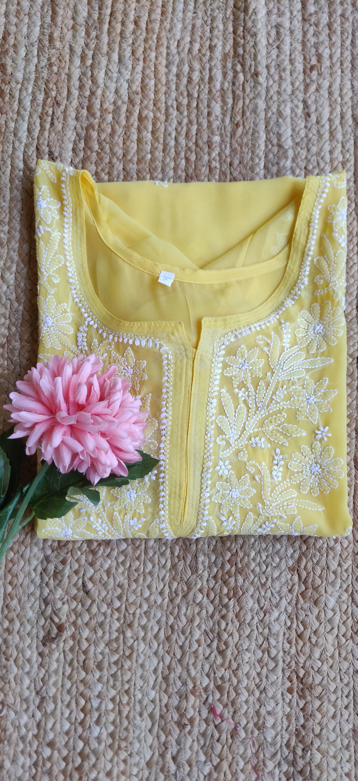 Yellow Georgette Chikankari Kurta