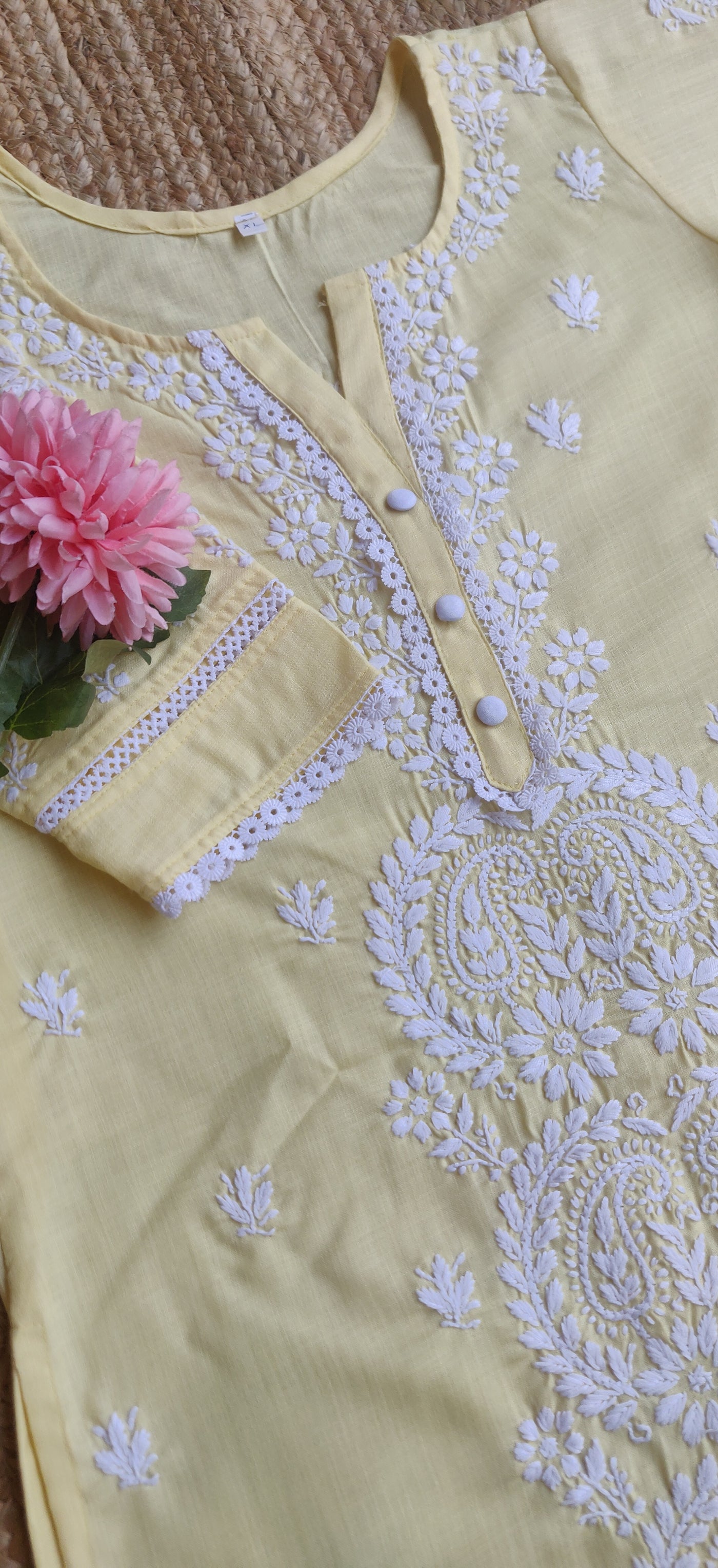 Light Yellow Chikankari Co-Ord Set-Custom Made