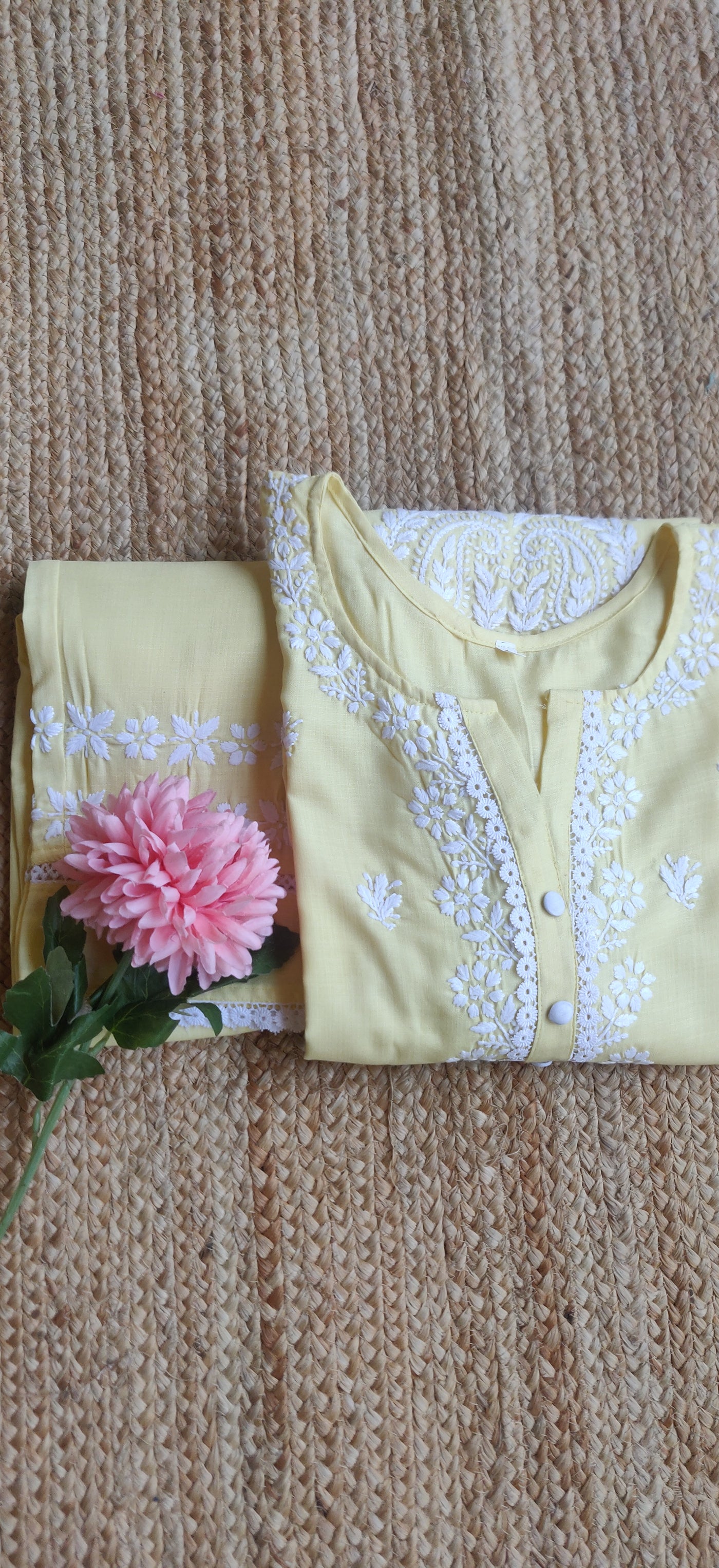 Light Yellow Chikankari Co-Ord Set-Custom Made