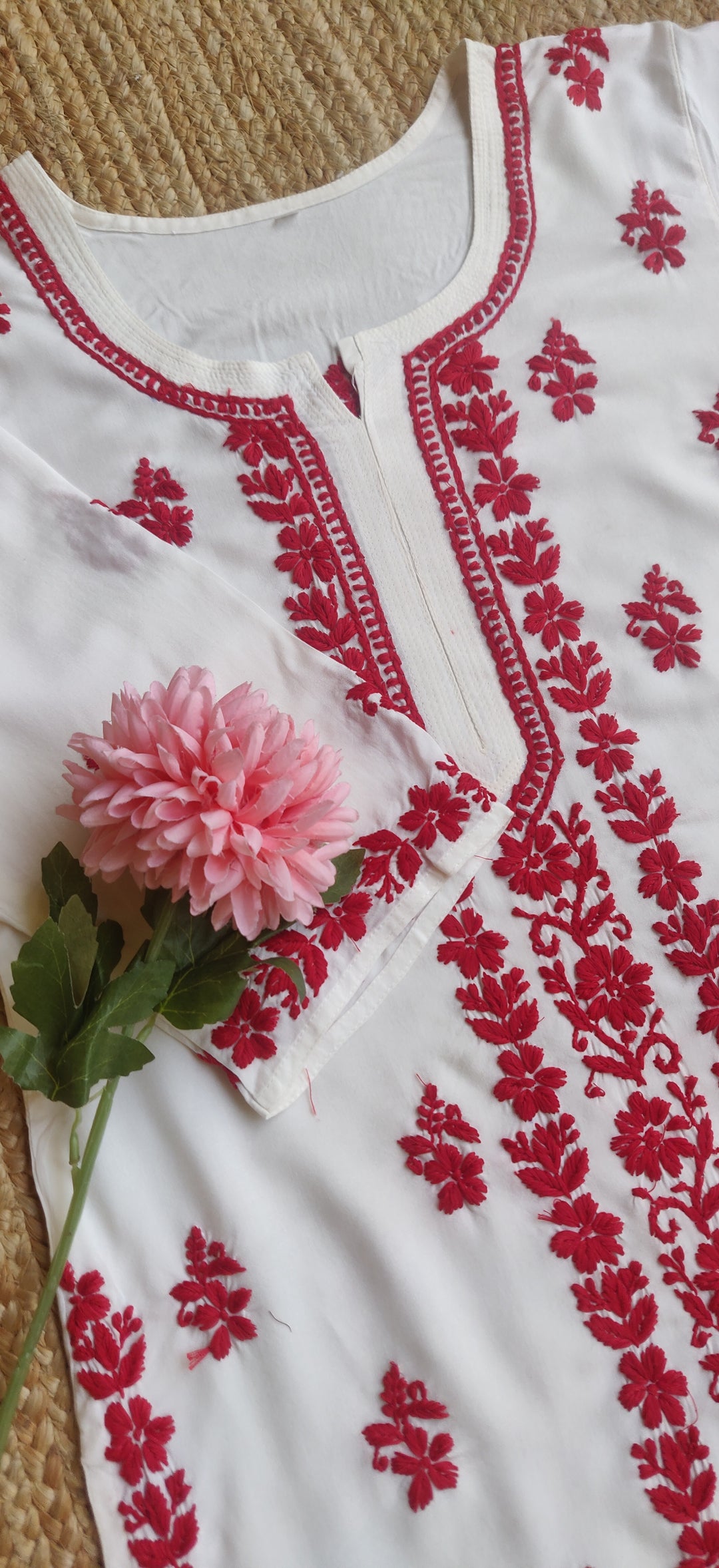 White Rayon Chikankari Kurta Pant Set- Custom Made