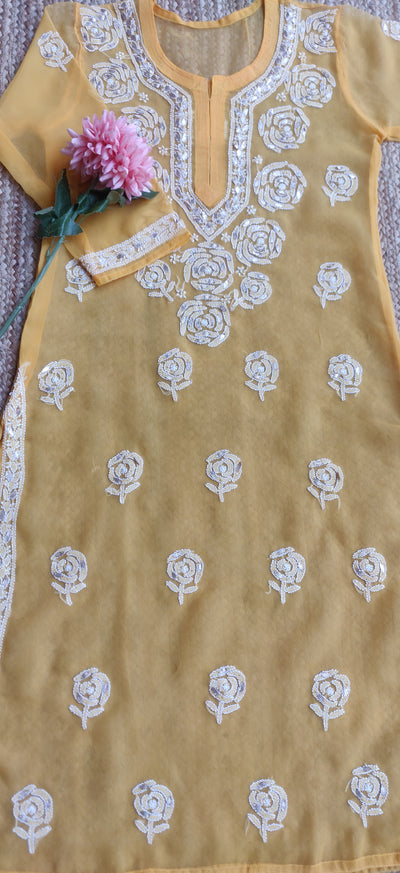 Yellow Georgette Chikankari Kurta