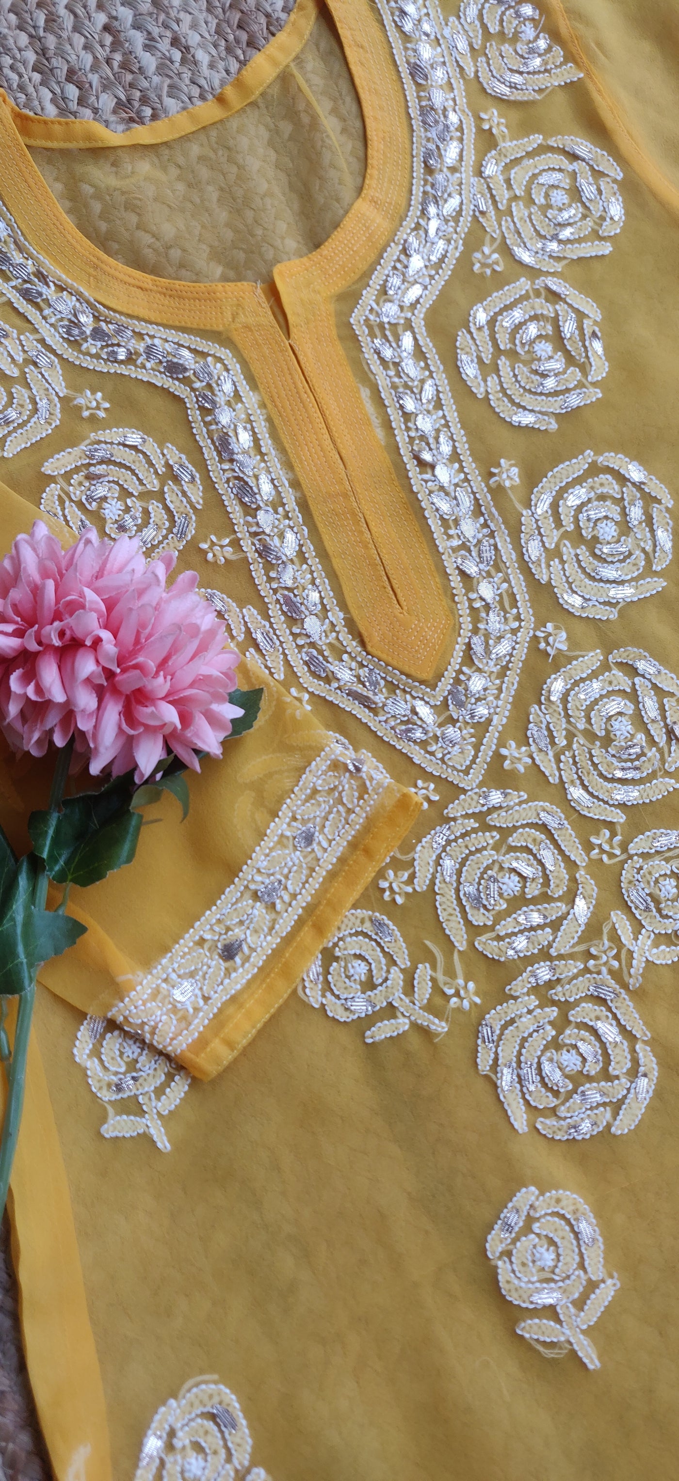 Yellow Georgette Chikankari Kurta