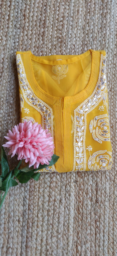 Yellow Georgette Chikankari Kurta