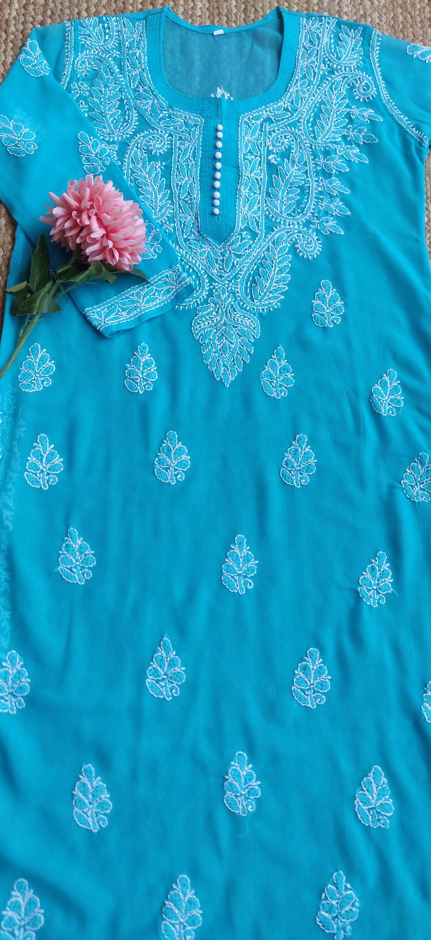 SKY Blue Georgette Chikankari Kurta