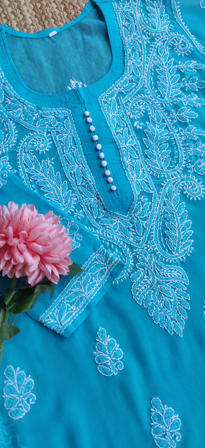 SKY Blue Georgette Chikankari Kurta