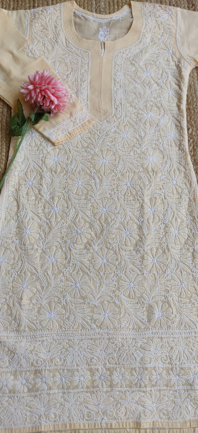 Light Yellow Cotton Chikankari Kurta