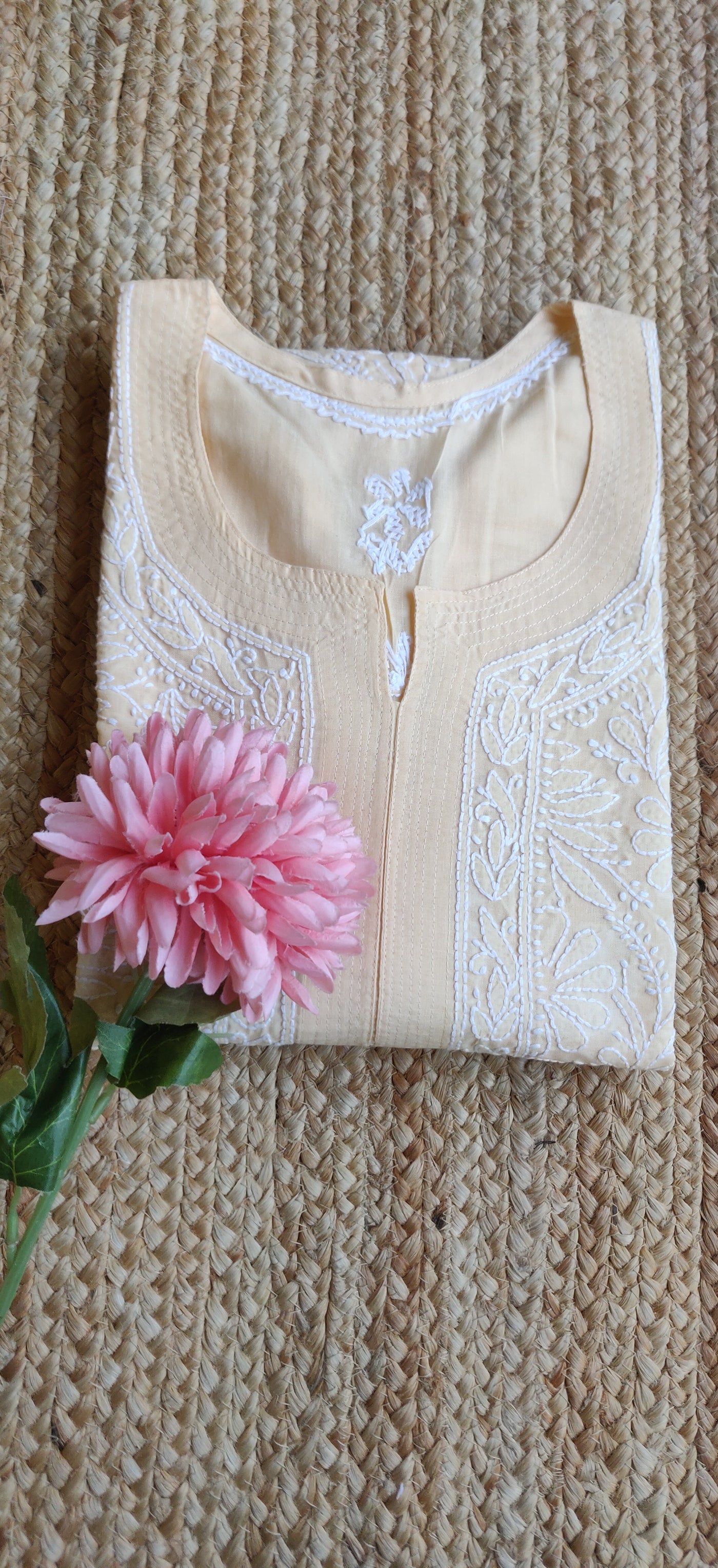 Light Yellow Cotton Chikankari Kurta