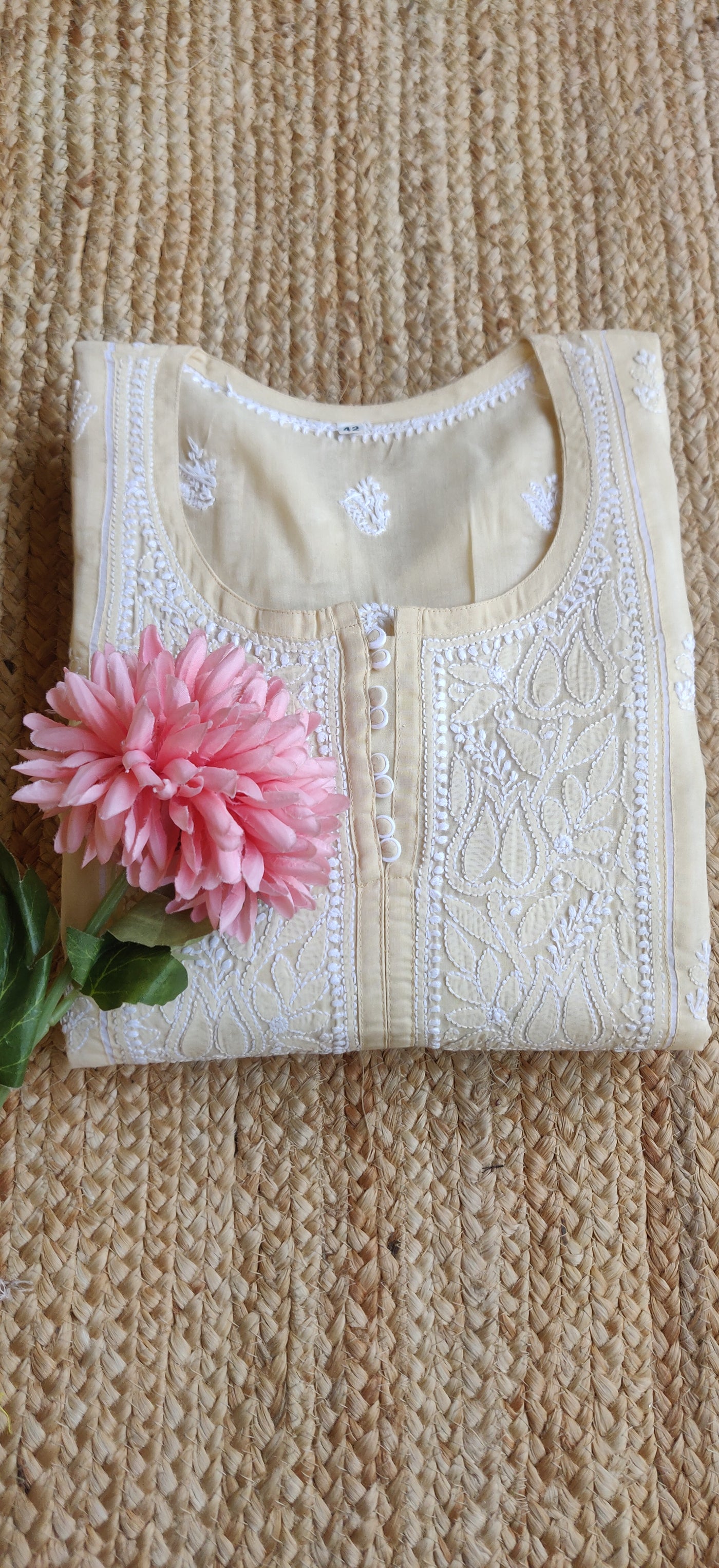 Beige Cotton Chikankari A-Line Kurta