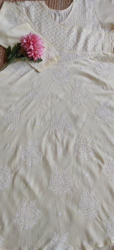 Lime Chanderi Chikankari A -line Kurta