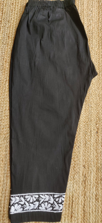 Black Stretchable Cotton Chikankari Pant