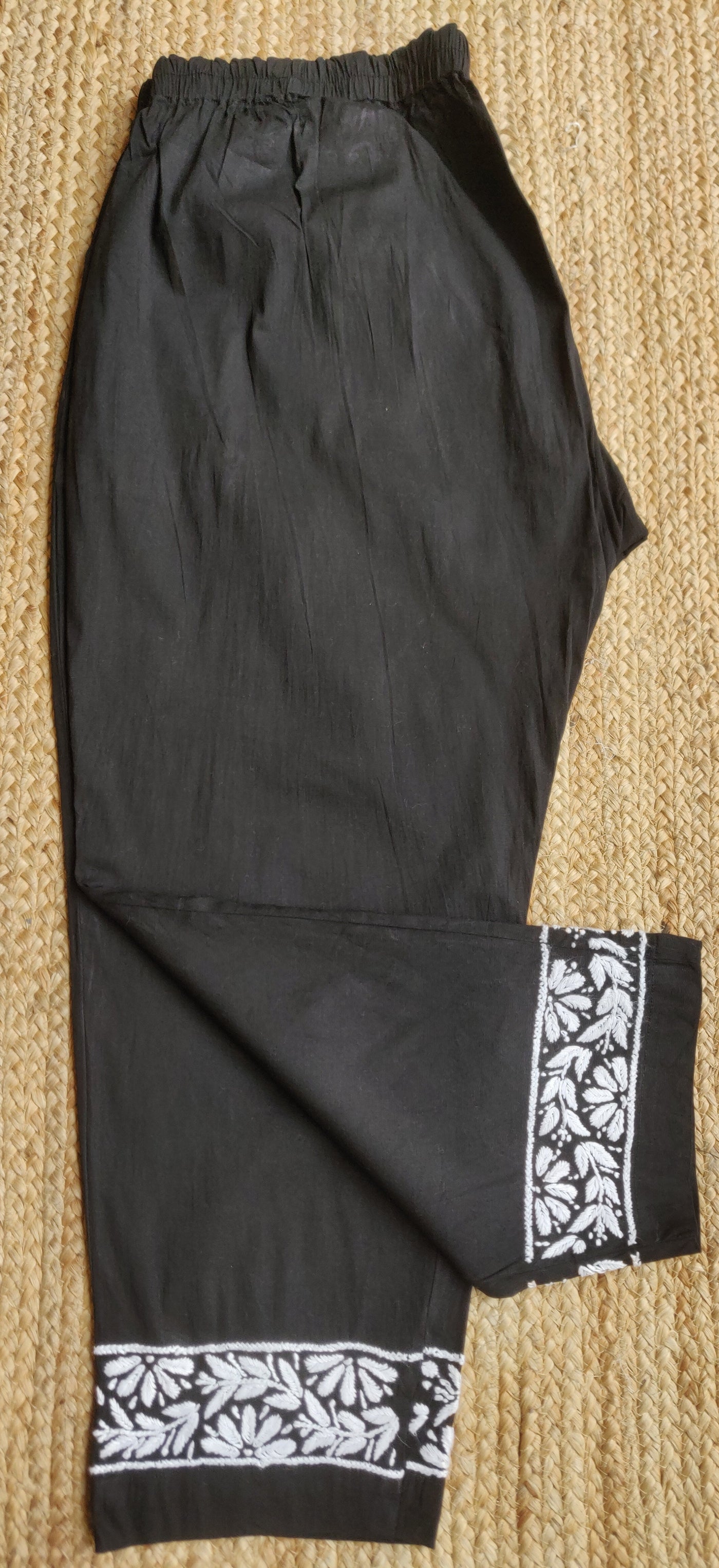 Black Stretchable Cotton Chikankari Pant