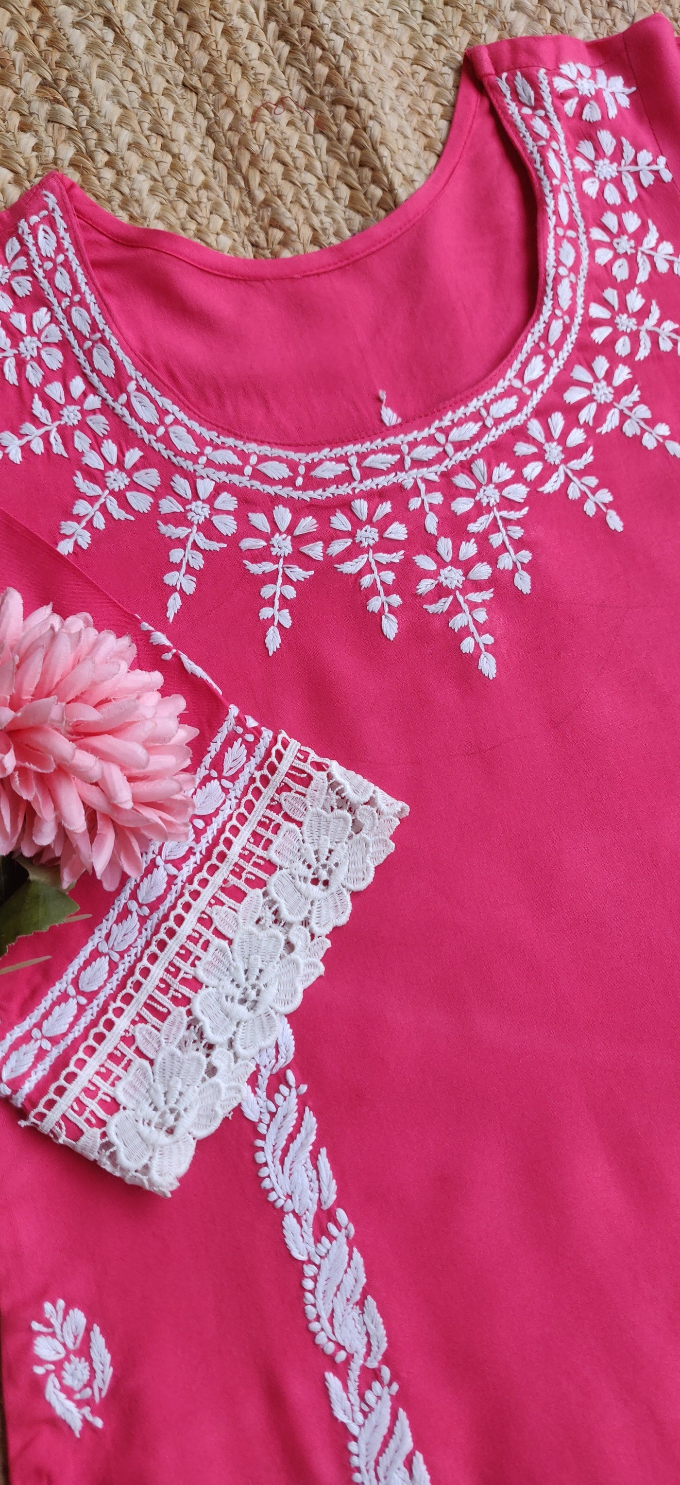 Dark Pink Reyon Chikankari Kurta