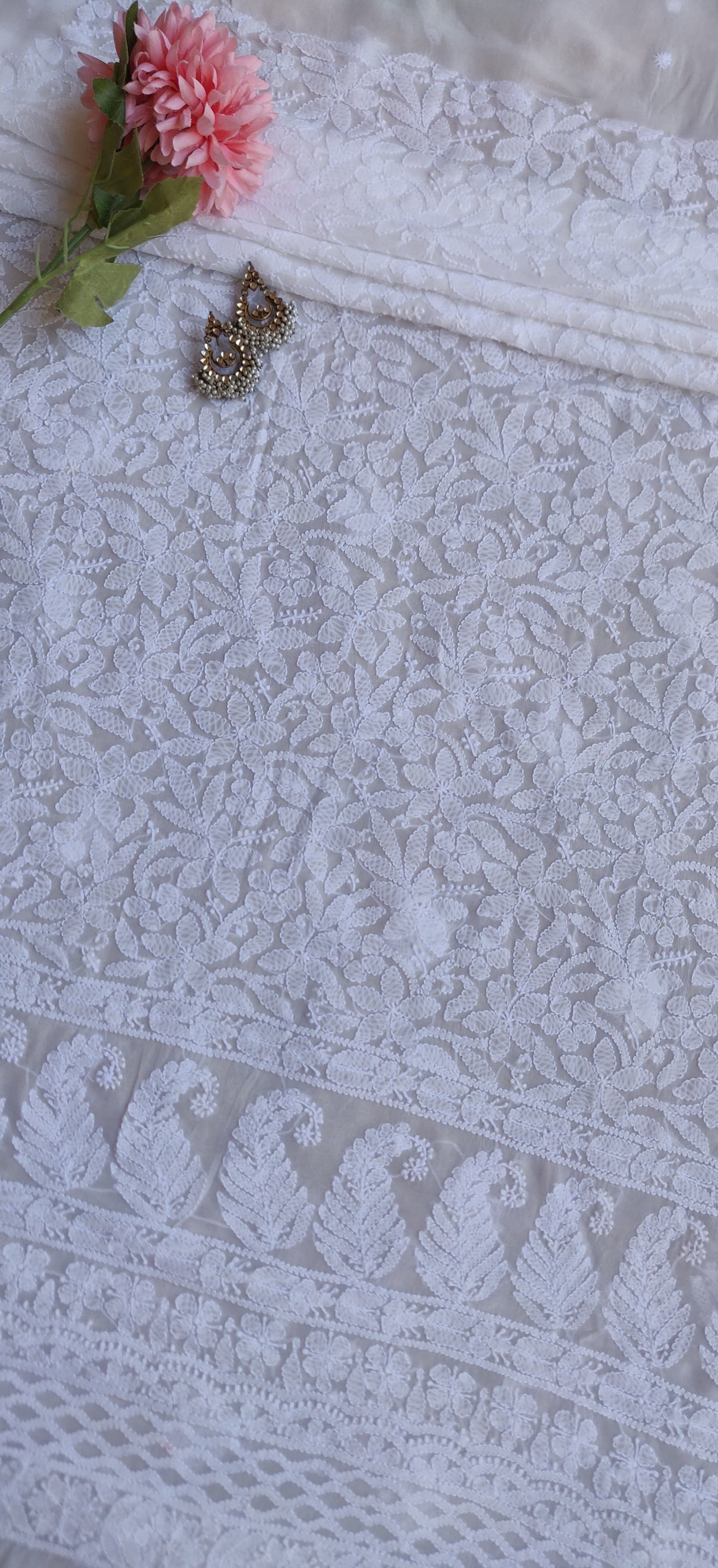 White Georgette Chikankari Kurta Fabric