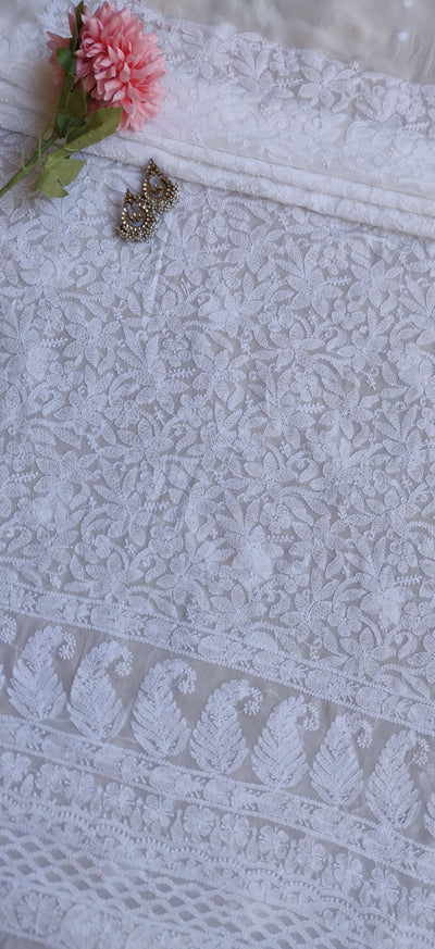 White Georgette Chikankari Kurta Fabric