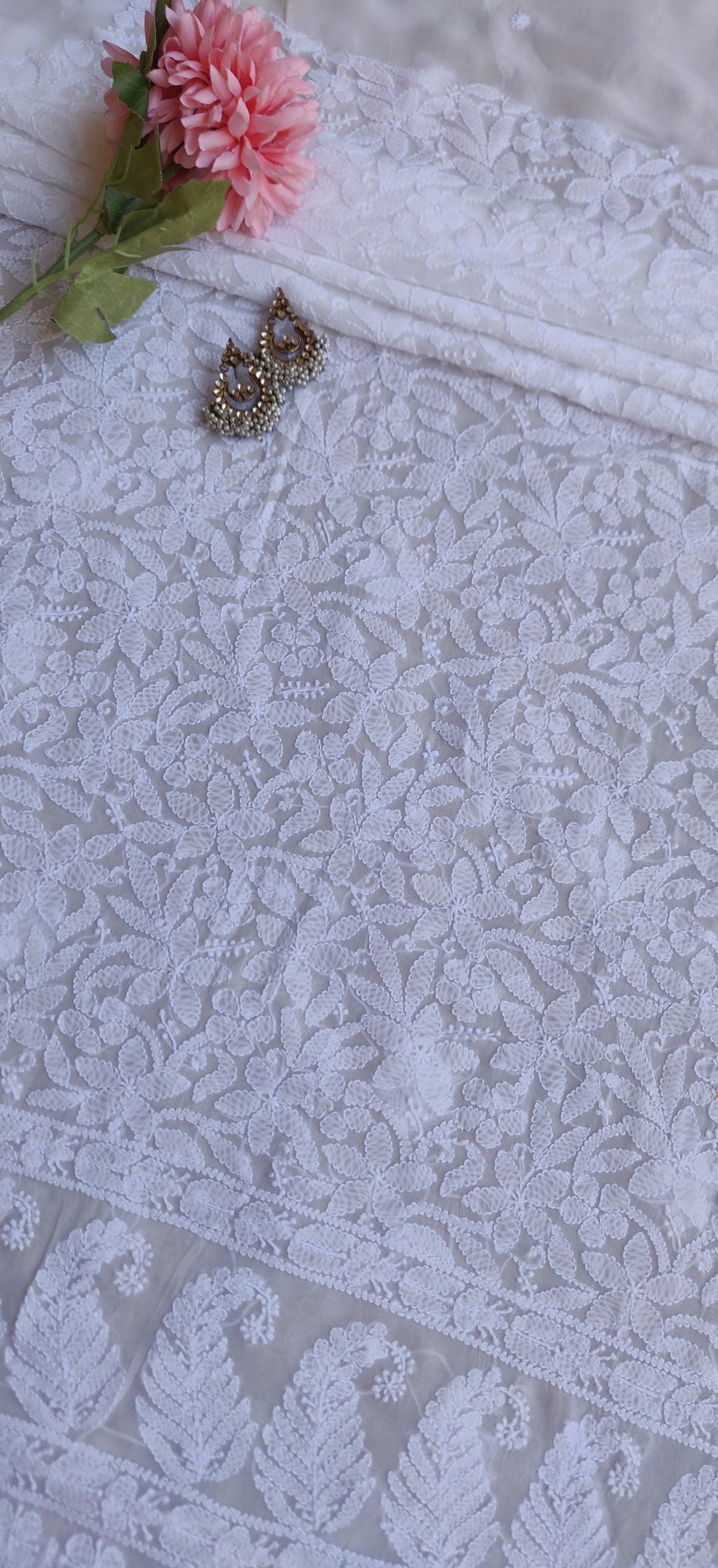 White Pure Georgette Chikankari Kurta Fabric