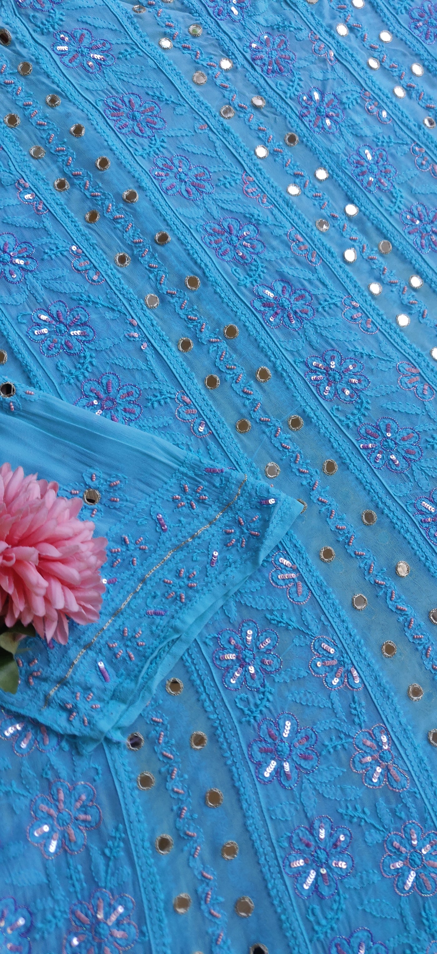 Blue Chikankari Anarkali Kurta Dupatta