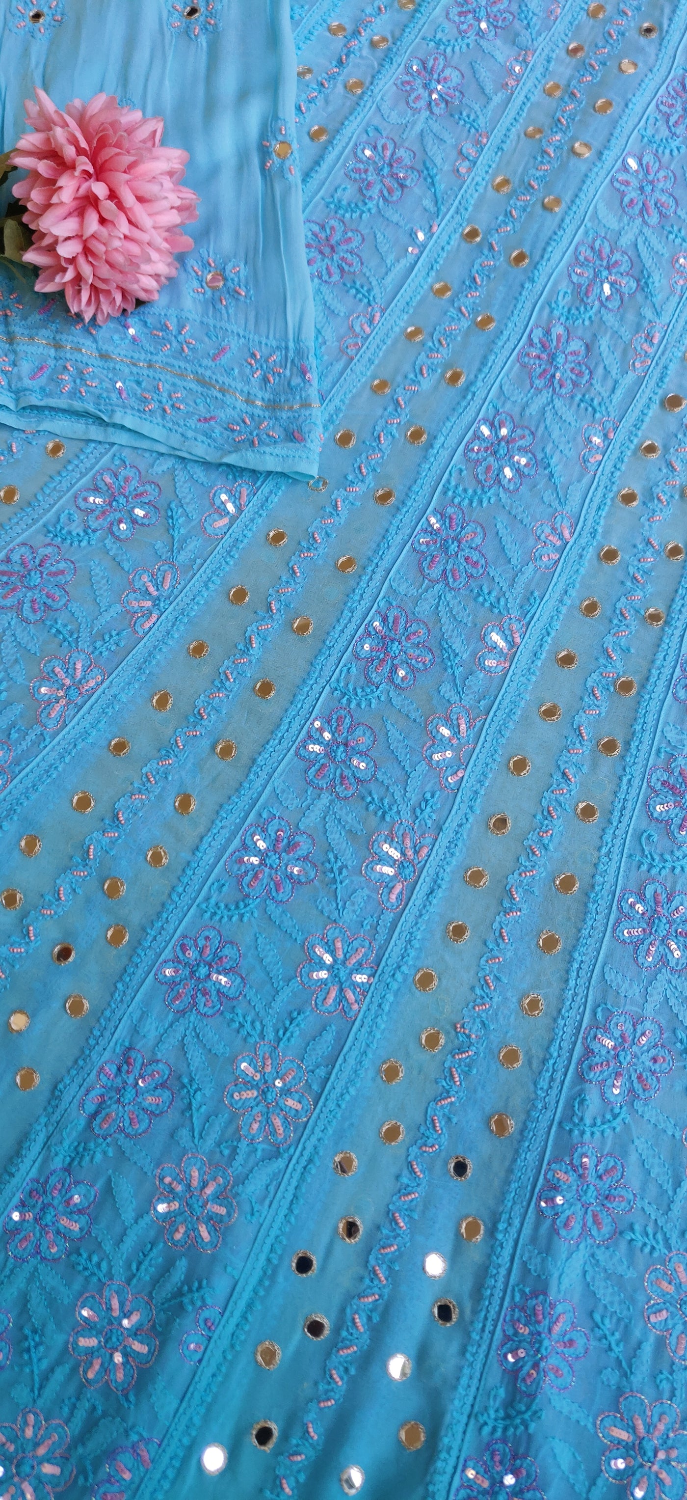 Blue Chikankari Anarkali Kurta Dupatta