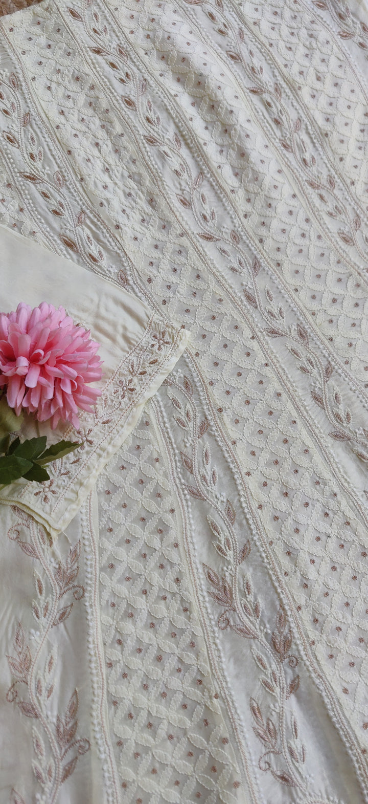 Lime Chandari Chikankari Anarkali kurta Dupatta fabric