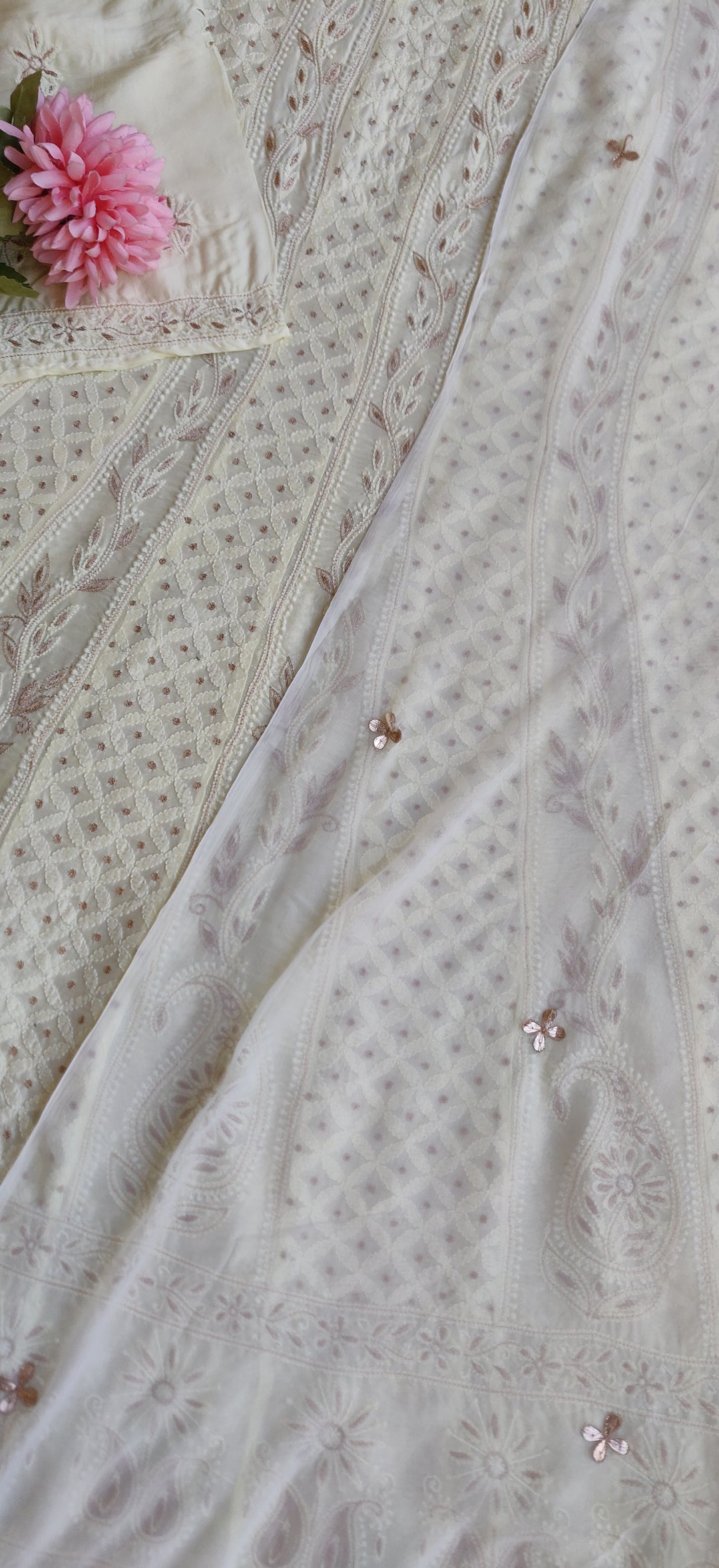 Lime Chandari Chikankari Anarkali kurta Dupatta fabric