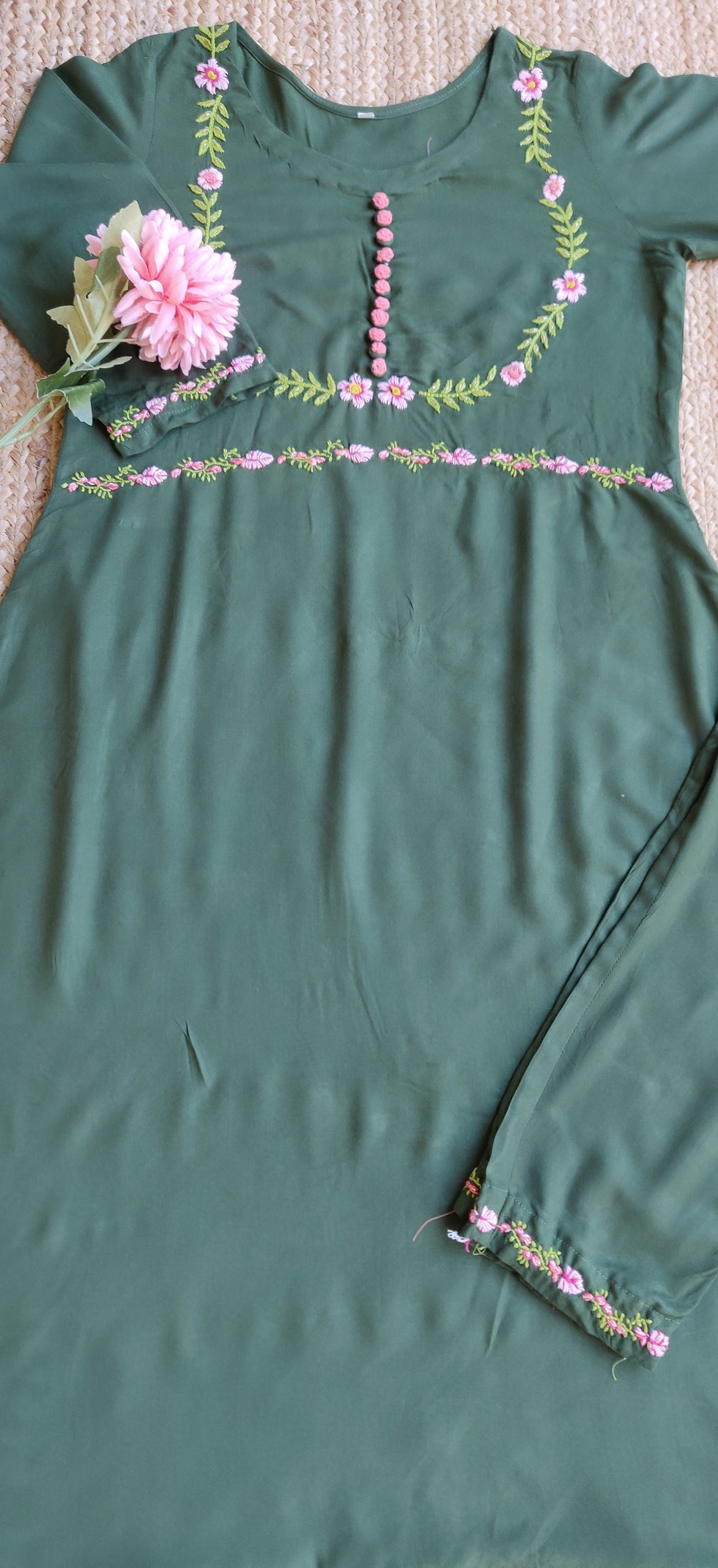 Mehndi Green Rayon A-line Set