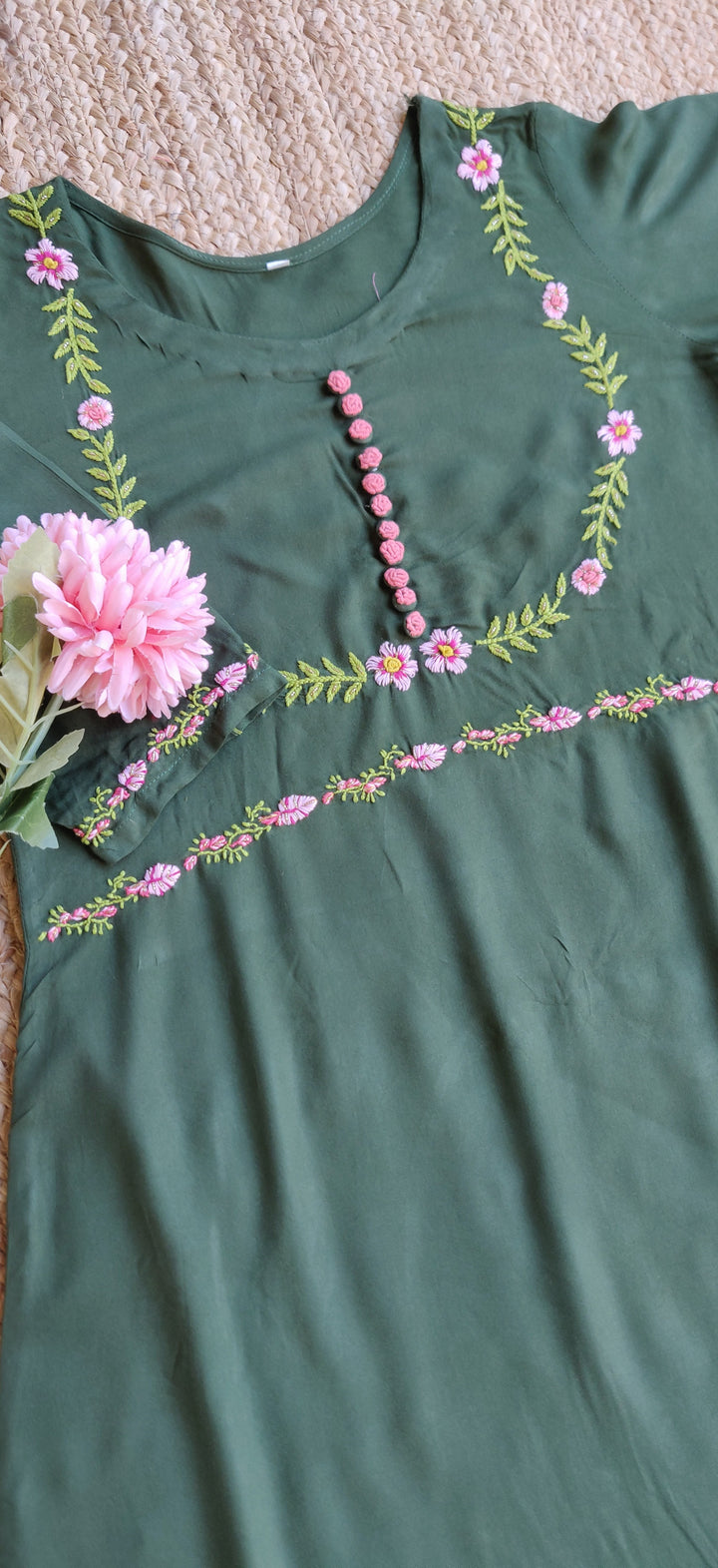 Mehndi Green Rayon A-line Set