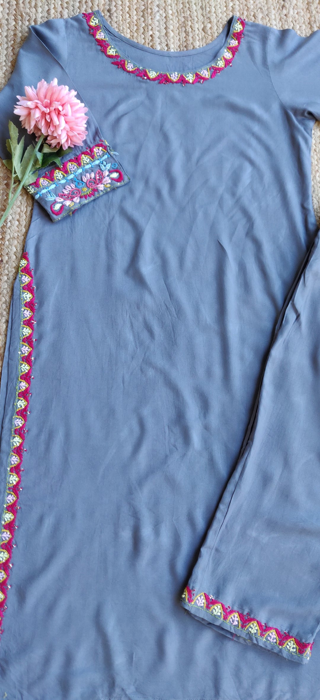 Grey Rayon Chikankari Set