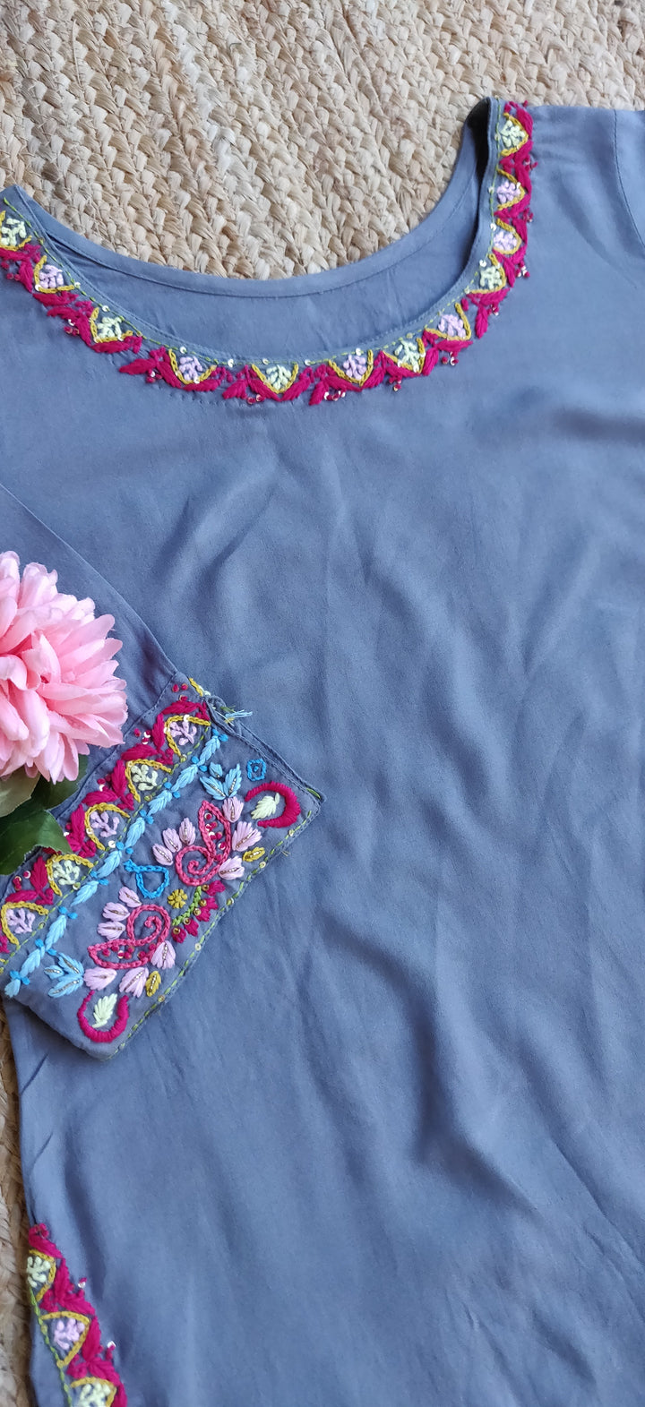Grey Rayon Chikankari Set