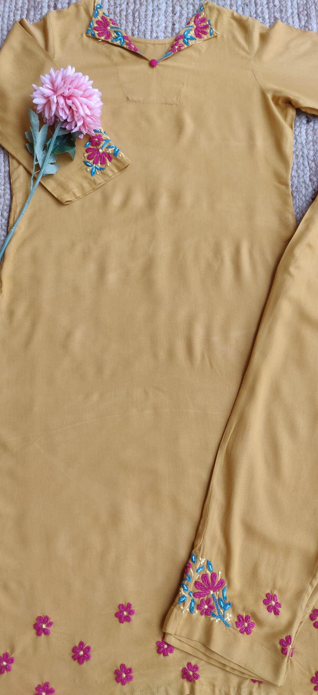 Mustard Rayon Chikankari Set