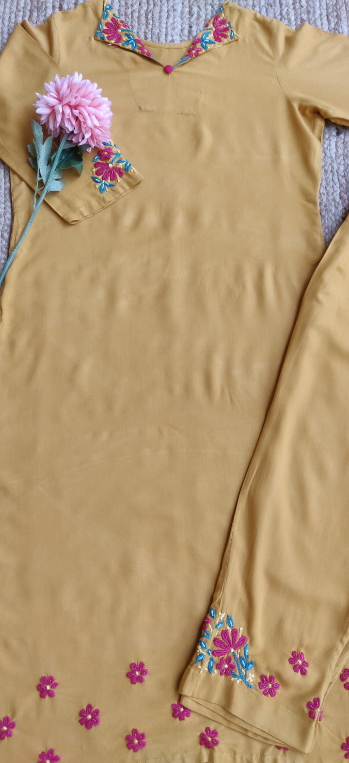 Mustard Rayon Chikankari Set