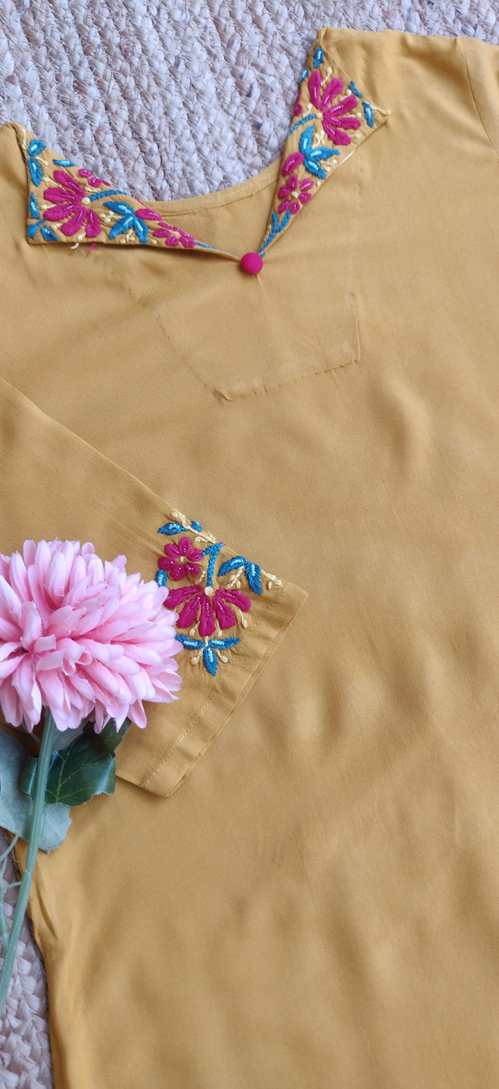 Mustard Rayon Chikankari Set