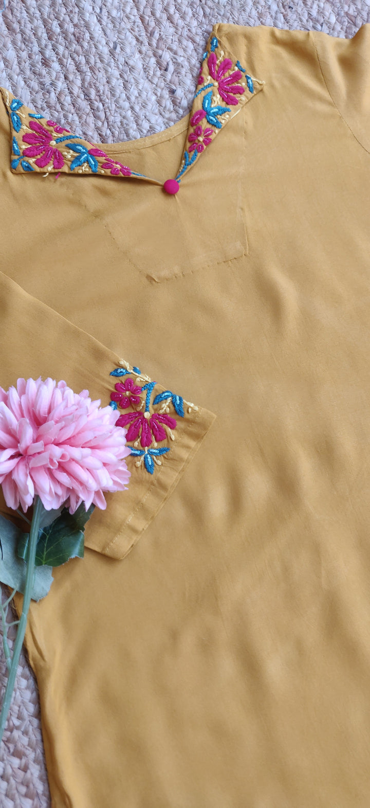 Mustard Rayon Chikankari Set