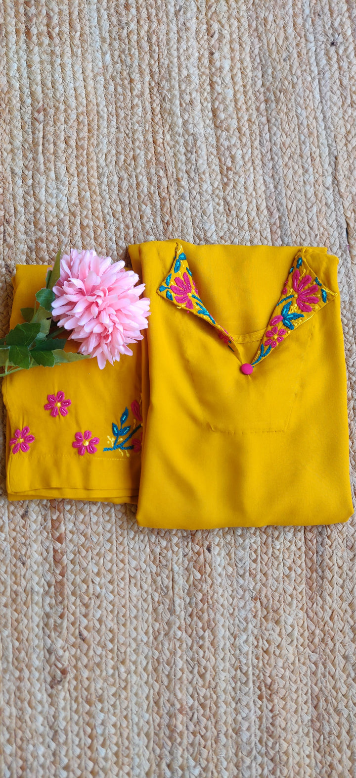 Mustard Rayon Chikankari Set