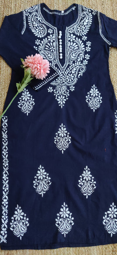 Navy Blue Cotton Chikankari Kurta