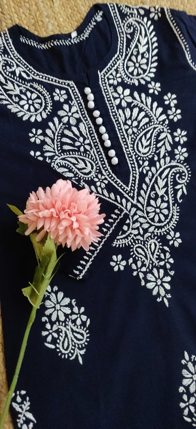 Navy Blue Cotton Chikankari Kurta