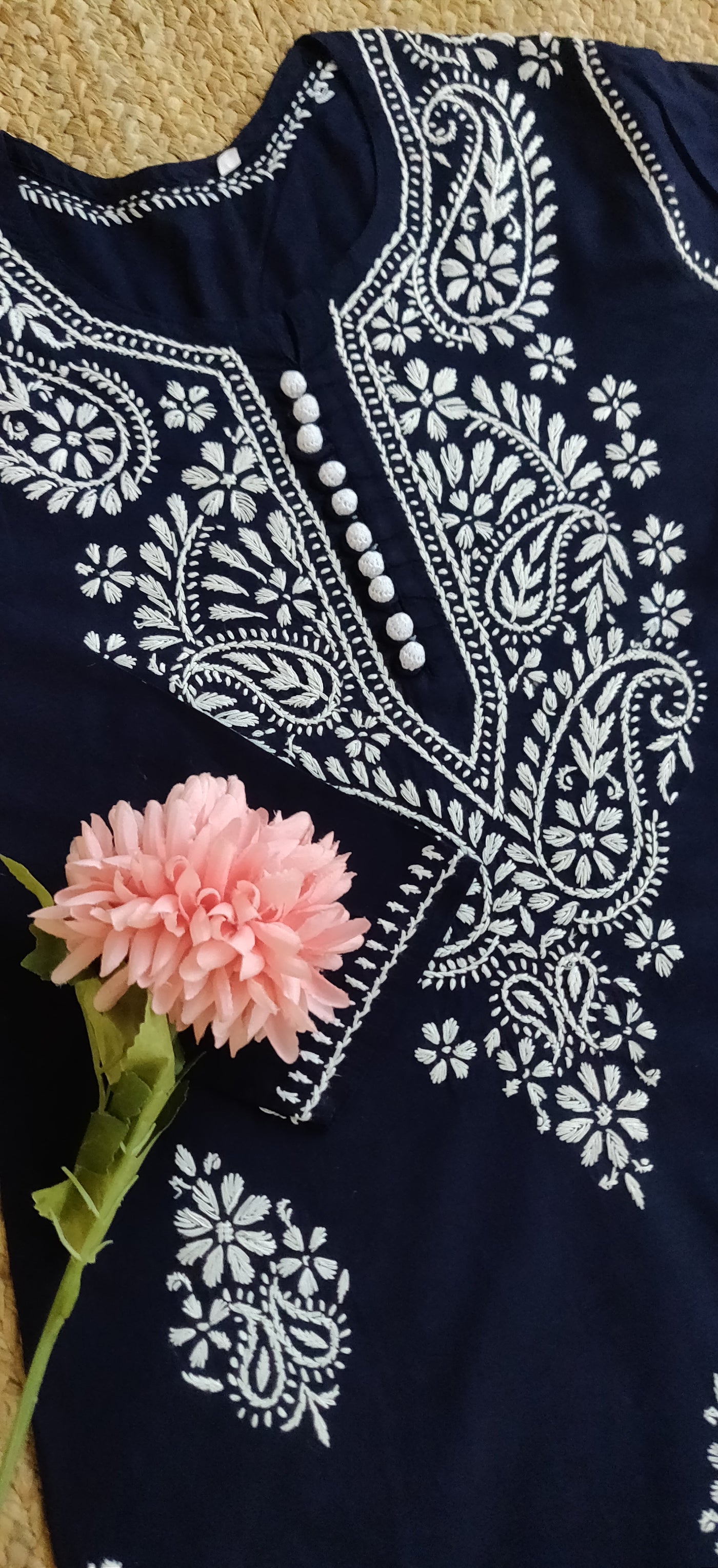 Navy Blue Cotton Chikankari Kurta