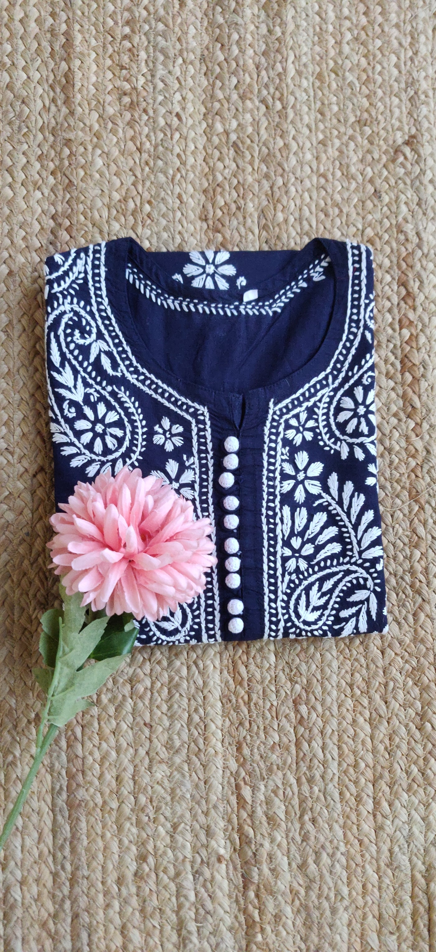 Navy Blue Cotton Chikankari Kurta