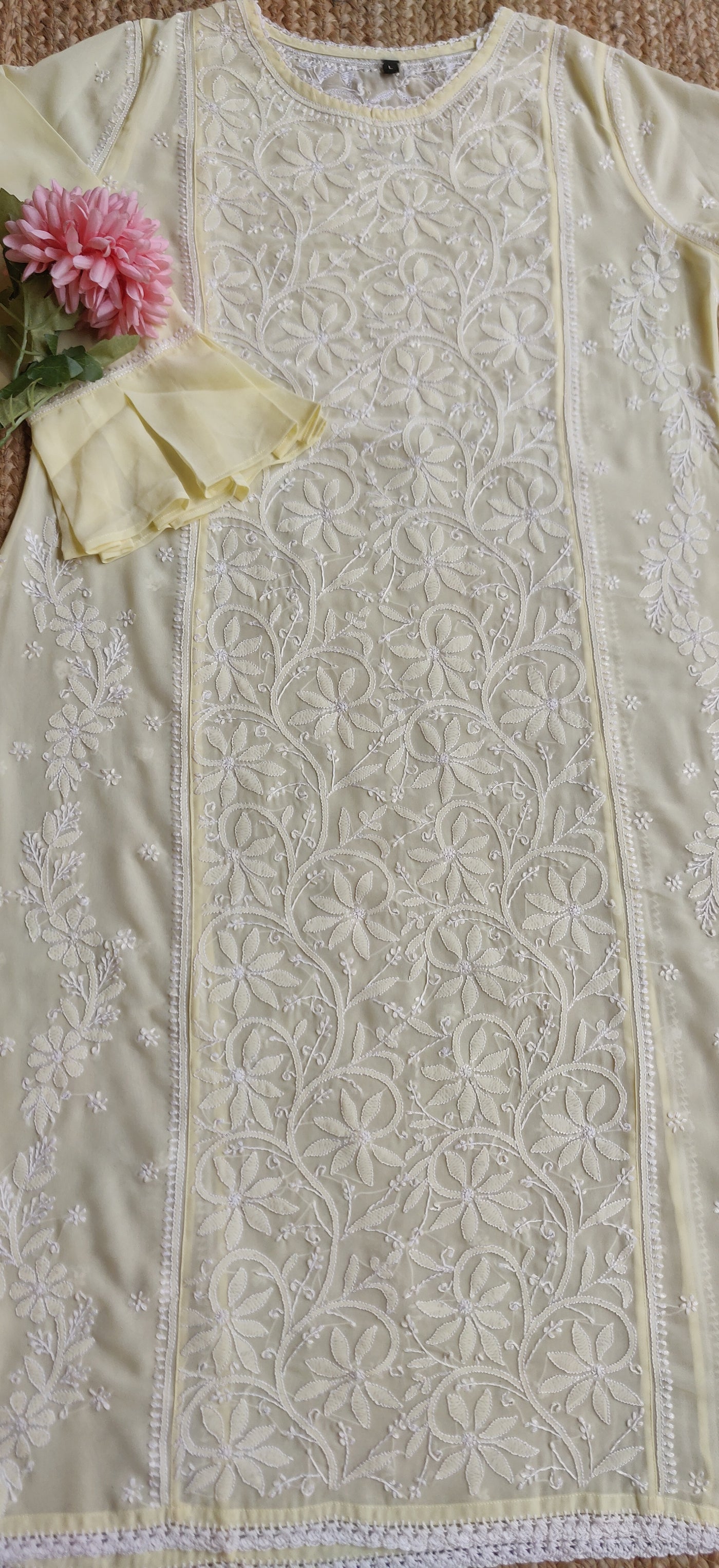 Light Yellow Georgette Chikankari kurta