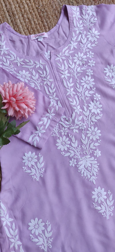 Lavender Rayon Chikankari Kurta -Custom Made