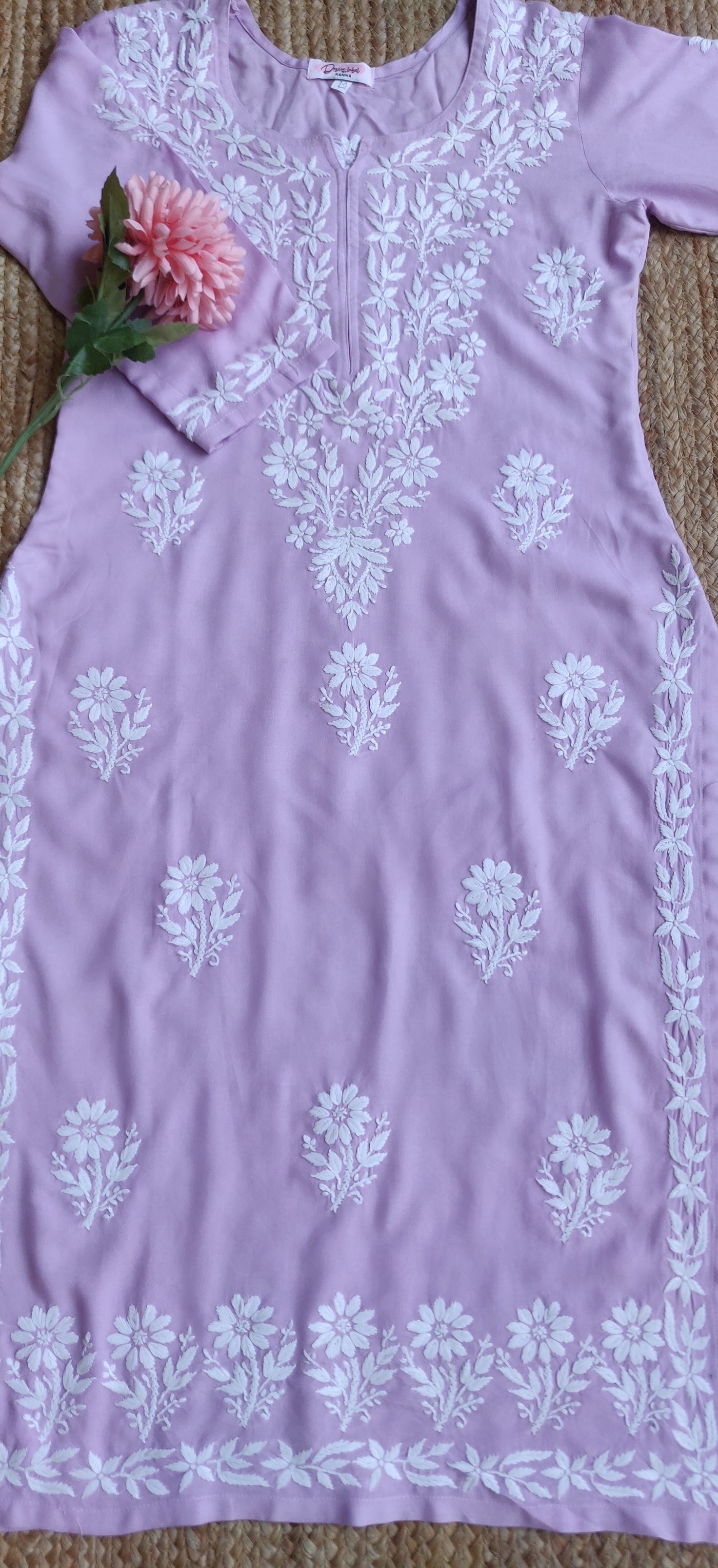 Lavender Rayon Chikankari Kurta -Custom Made