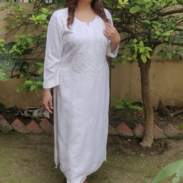 White Rayon Chikankari Set